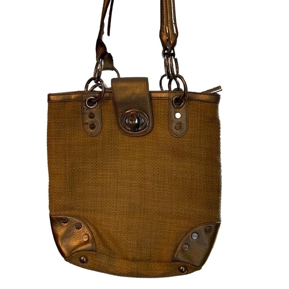BODHI Hampton Studded Straw Basket Tote Bag Medium